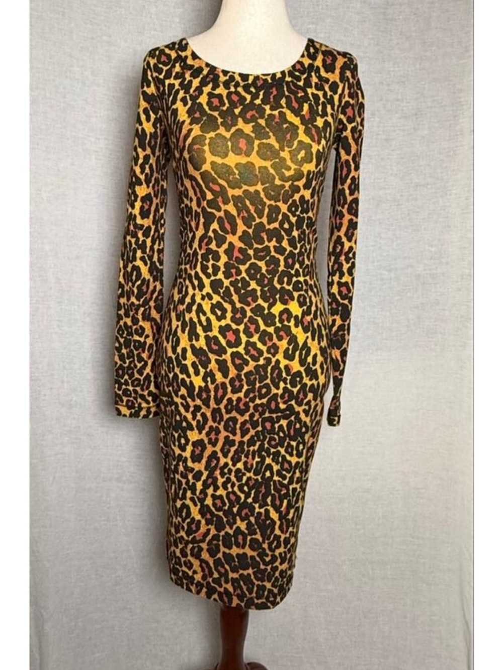 Betsey Johnson Long Sleeve Leopard Print Bodycon Dress in Yellow and Black